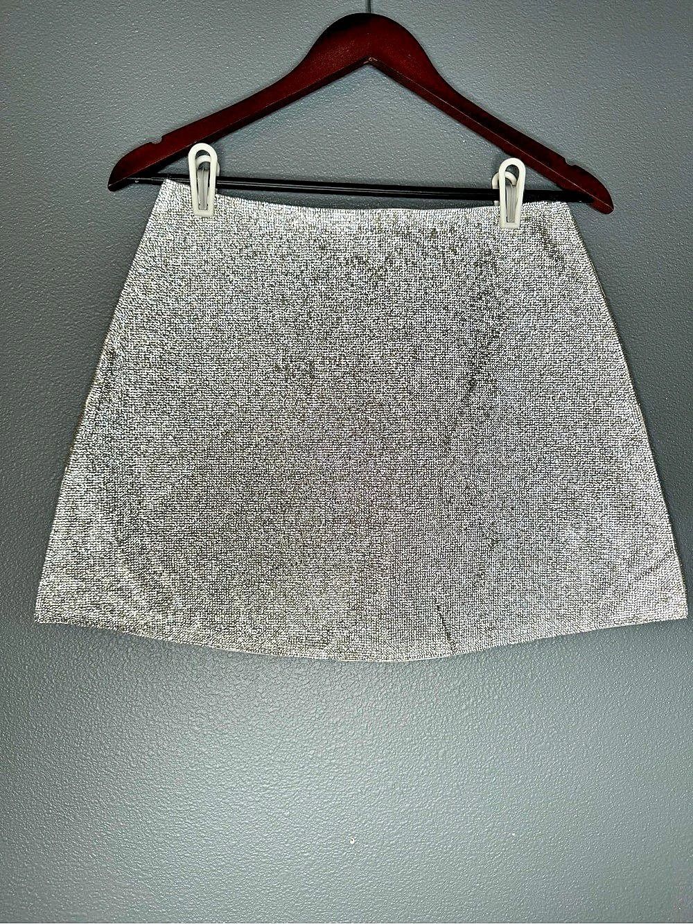 Nasty Gal Silver Rhinestone Crystal Mini Skirt Womens M Holiday Party Y2K